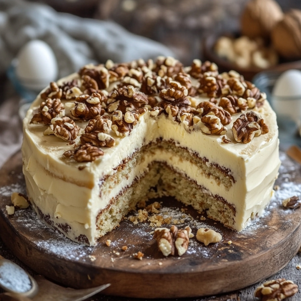 Ciasto orzechowe pokryte białą czekoladą