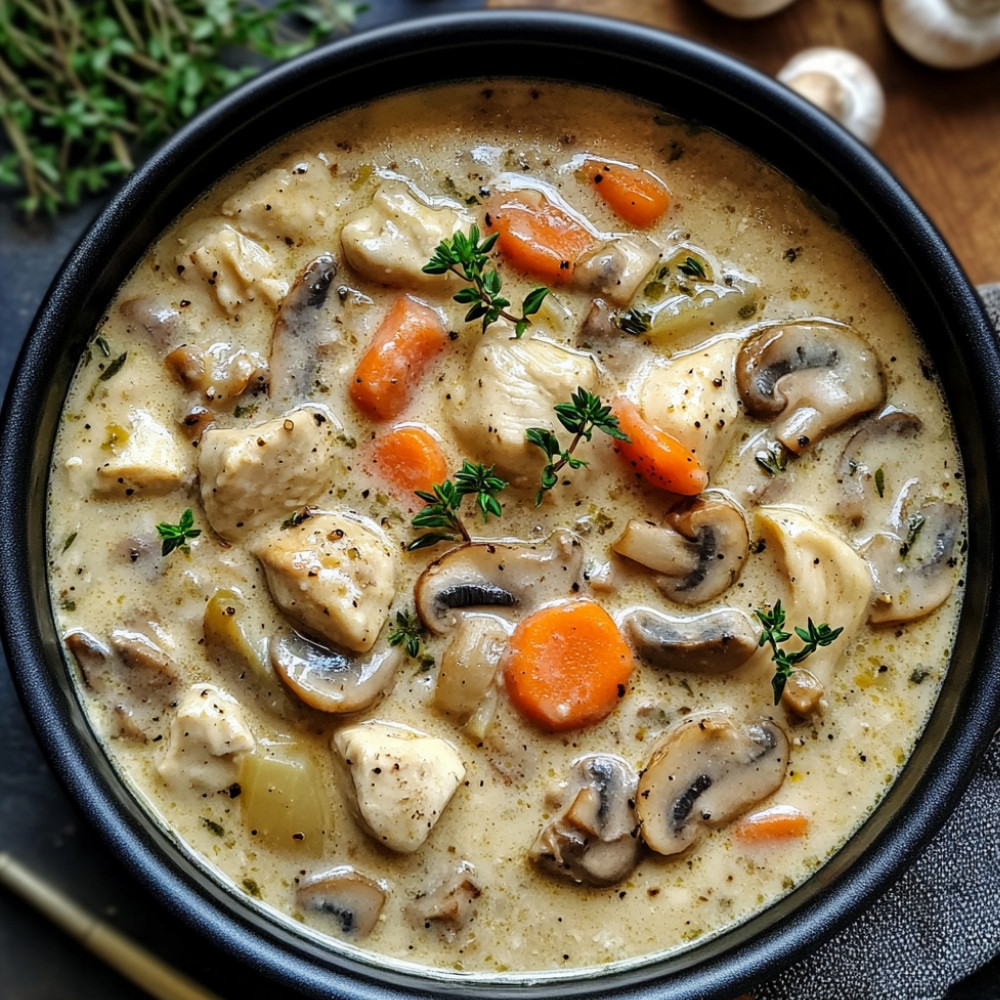 Duszone ptasie mięso w sosie śmietanowym z grzybami