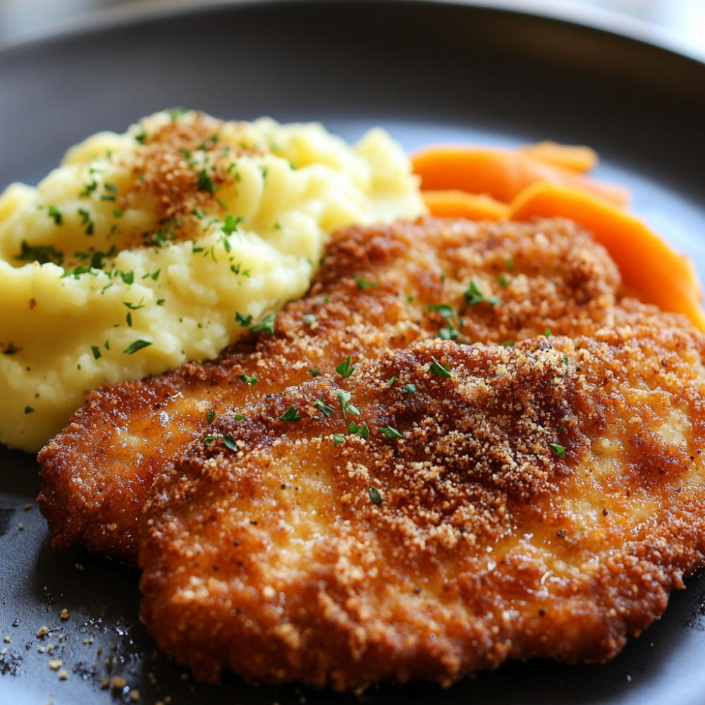 Escalope wiedeńska z domowym stołem z marchewką