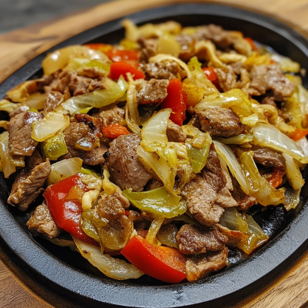 Fajita z zielonej kapusty i paskami antrykotki