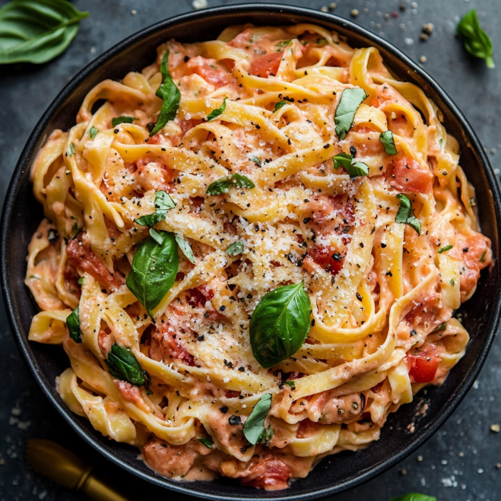 Fettuccine w sosie różowym