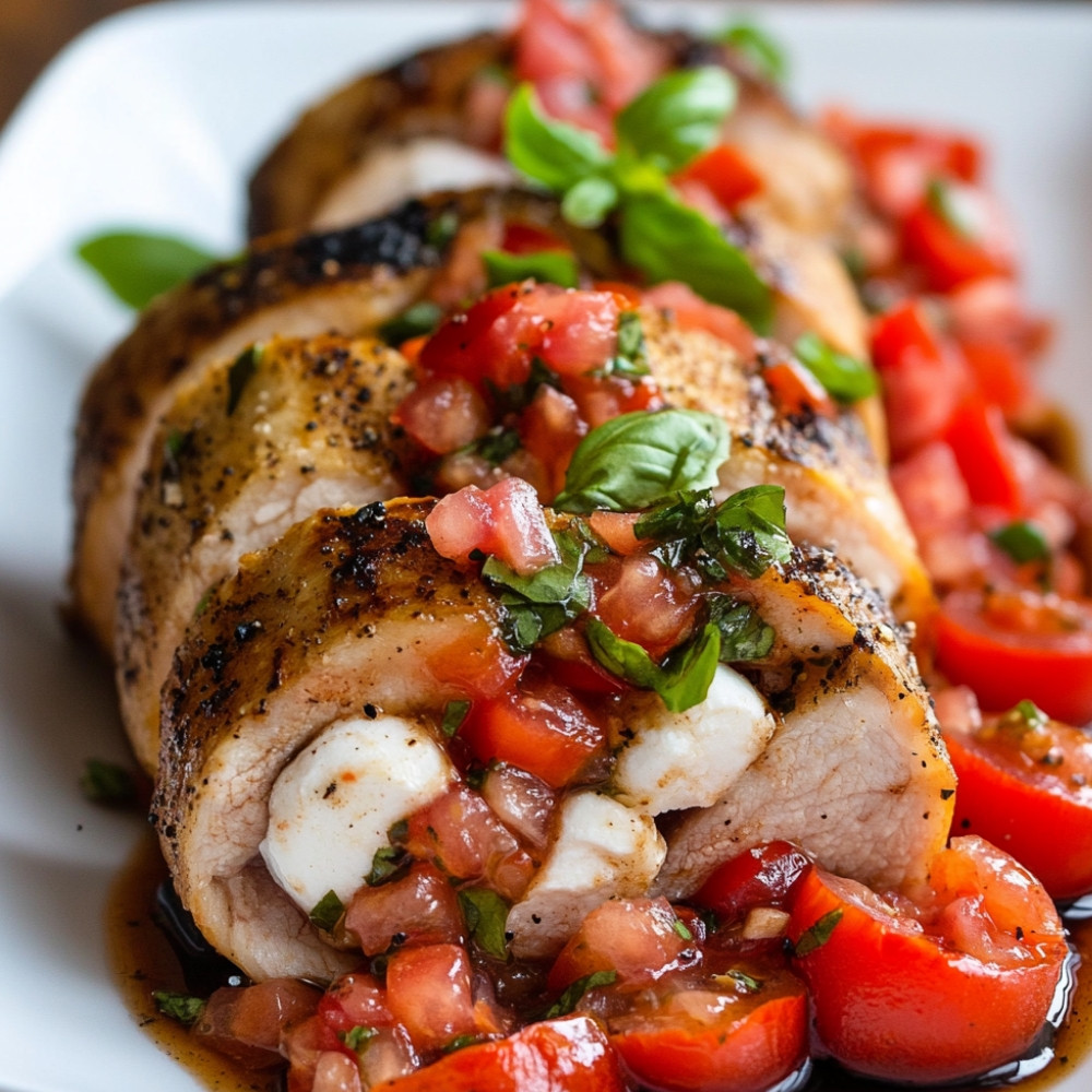 Filet de porc farci bruschetta et mozzarella