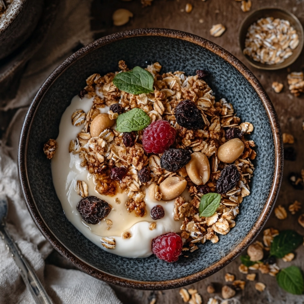 Granola z migdałami, orzechami laskowymi i nerkowcami