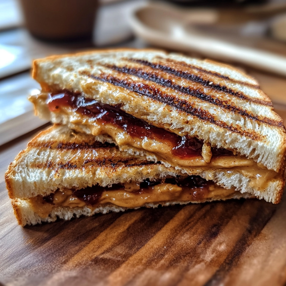 Grillowana kanapka z masłem orzechowym i dżemem