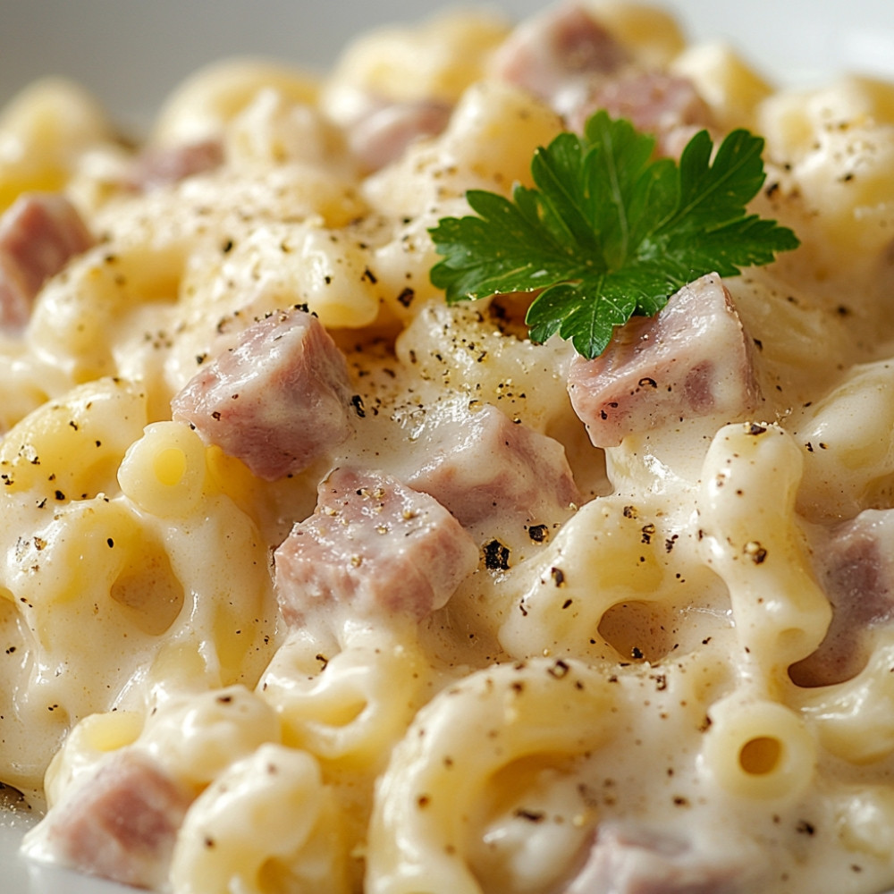 Makaron Alfredo z wędzonym mięsem