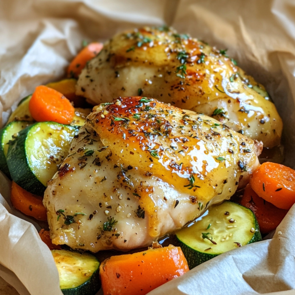 Papillote de poulet au miel et moutarde de Dijon