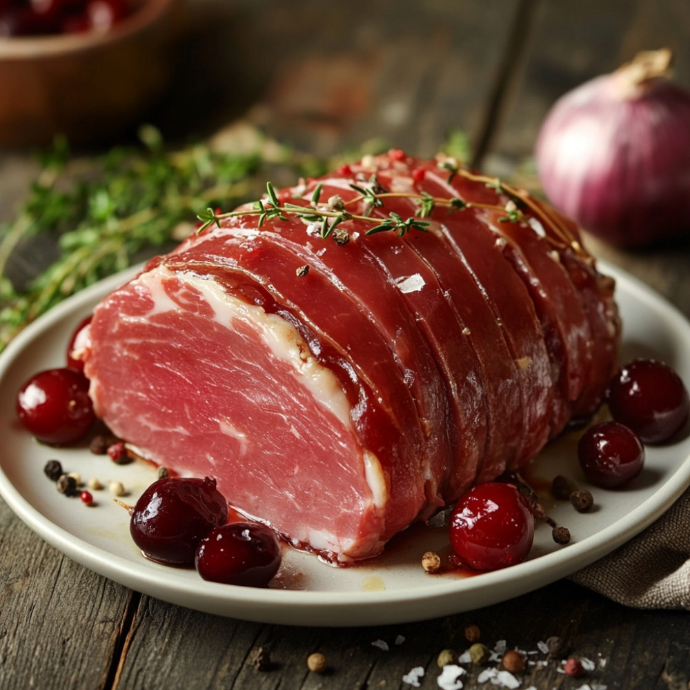 Pieczeń cielęca z prosciutto crudo i sosem wiśniowym