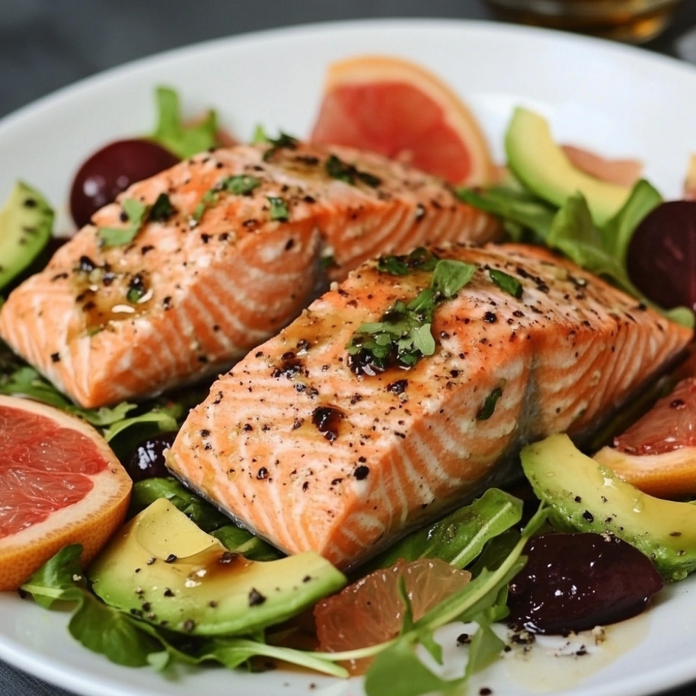 Pieczony łosoś z sałatką z grejpfrutów