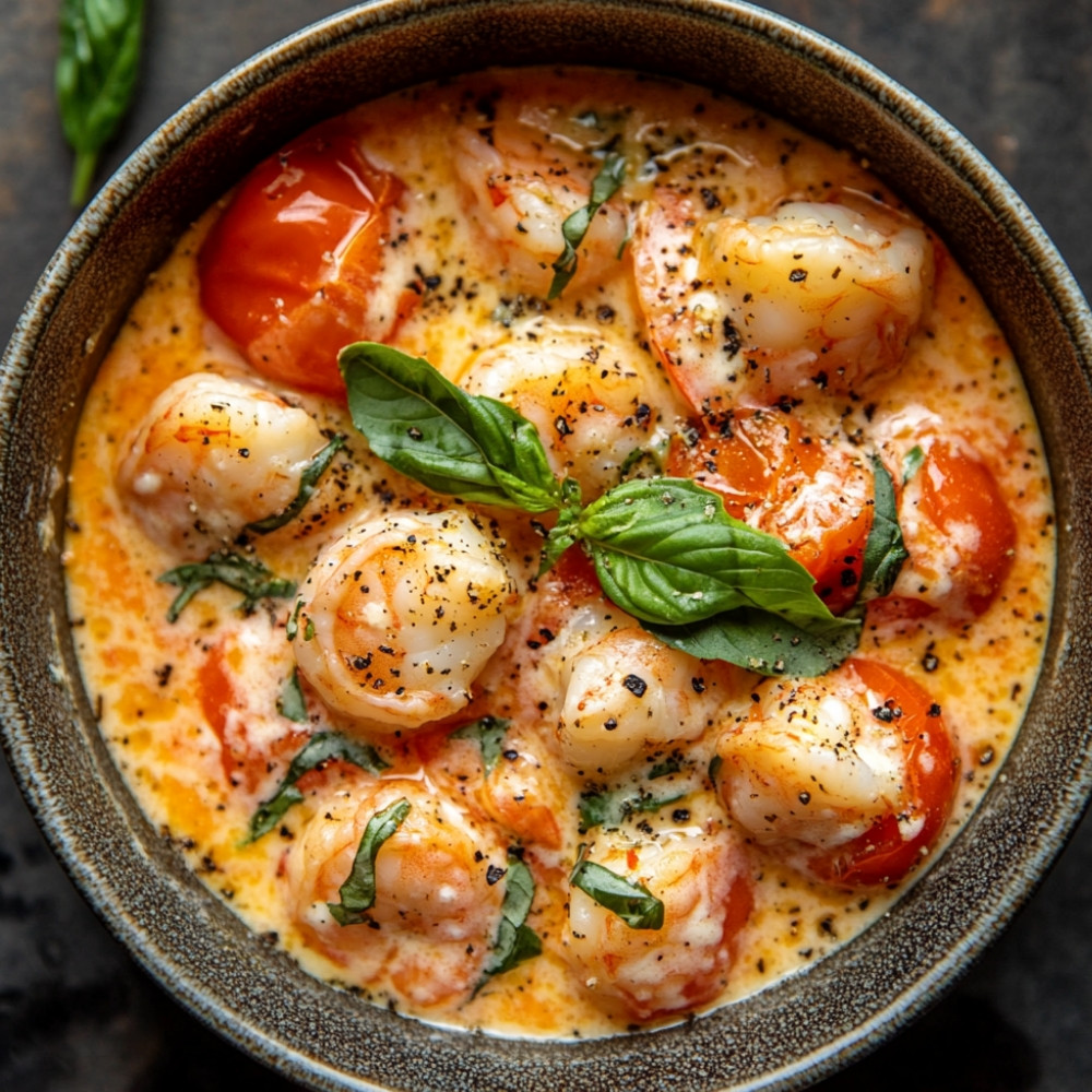 Pomidor wędzony z krewetkami