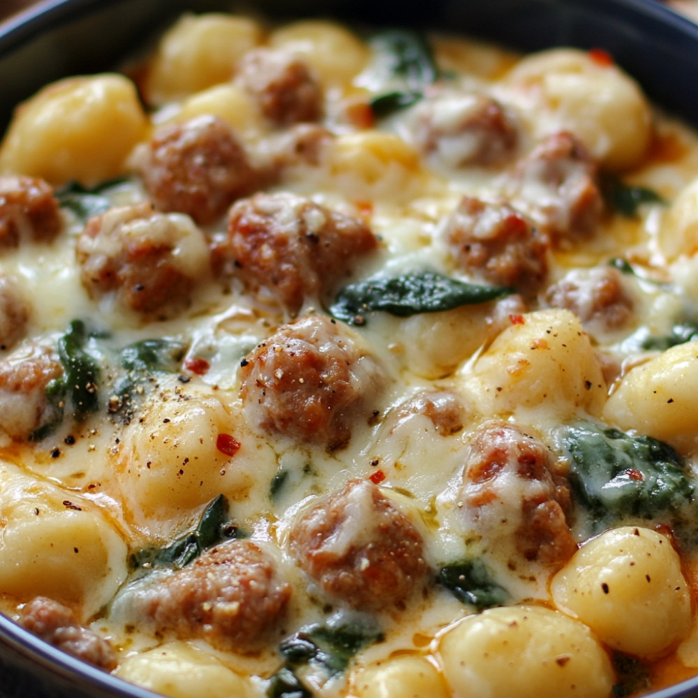 Serowe gnocchi z kiełbasą