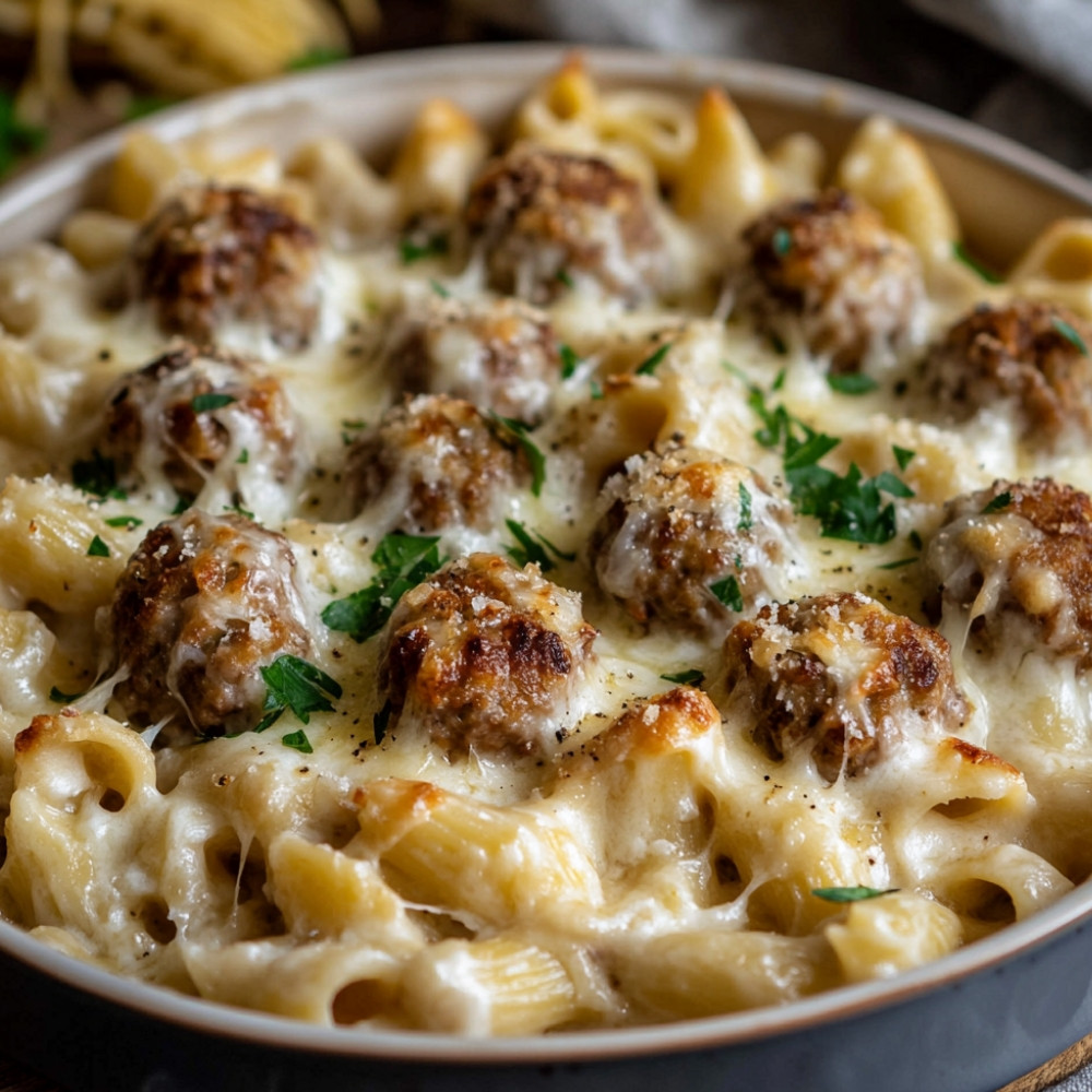 Zapiekanka z klopsikami Alfredo