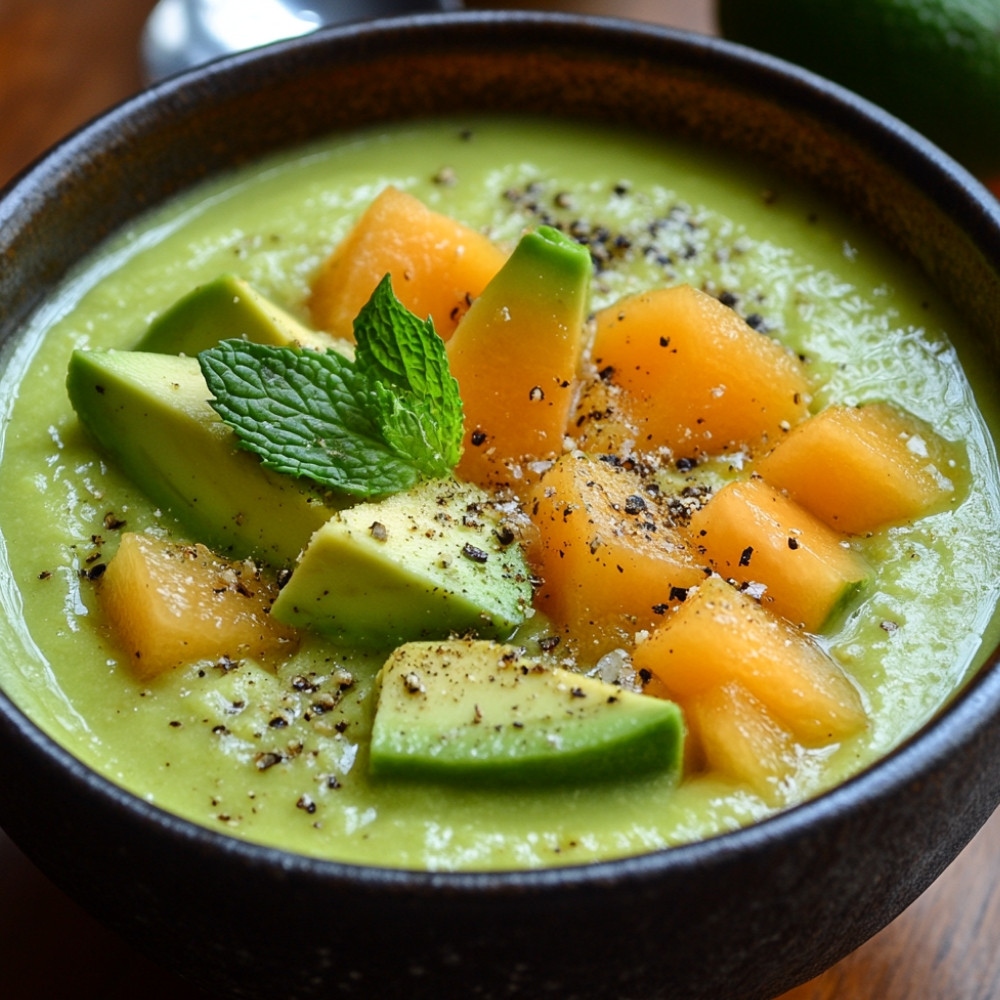 Zupa awokado z kulkami z melona