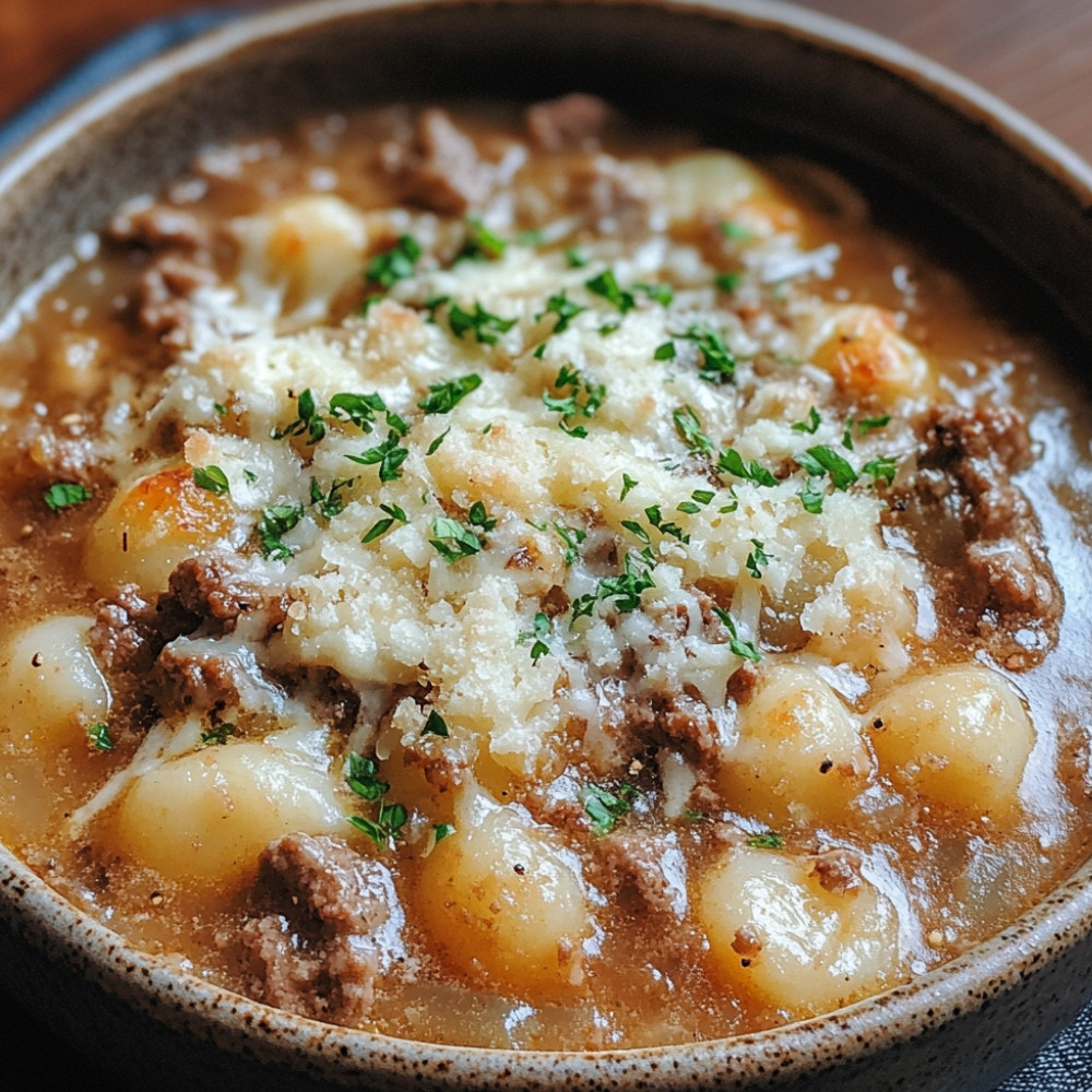 Zupa cebulowa z gnocchi gratinowana