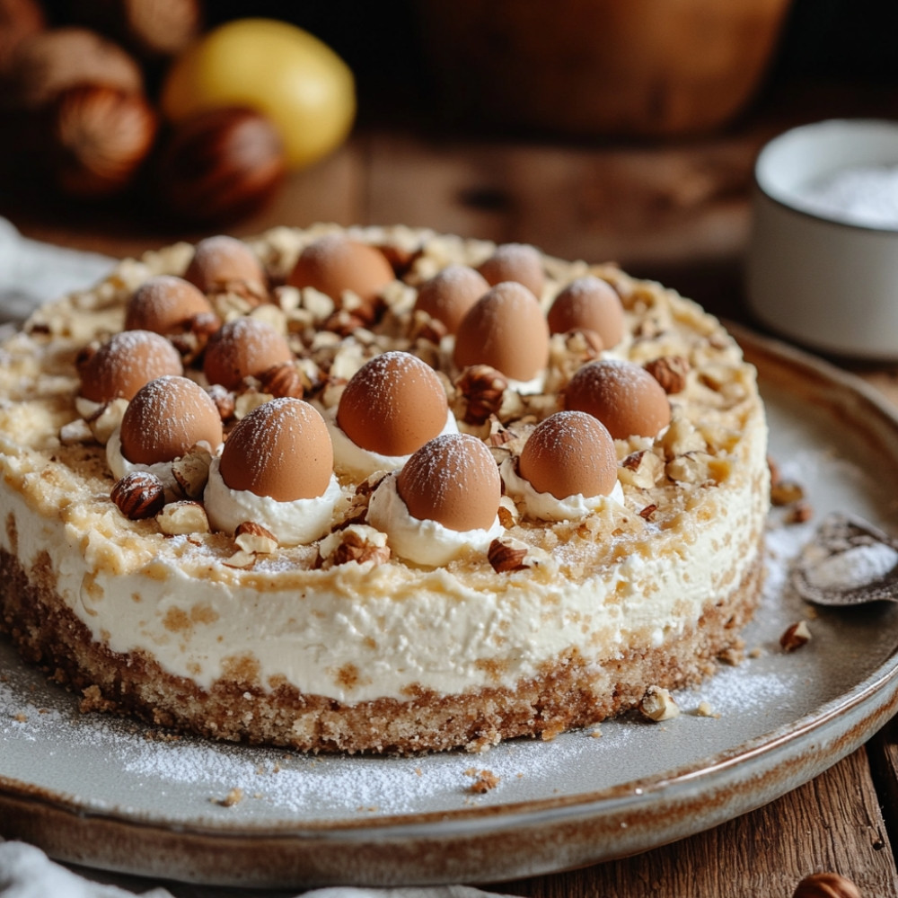 Ciasto z ricottą, jajkami w cukrze i orzechami laskowymi