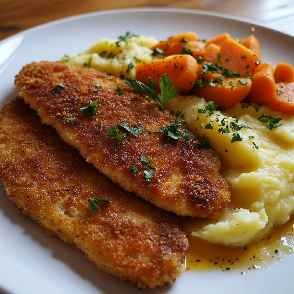 Escalope wiedeńska z domowym stołem z marchewką