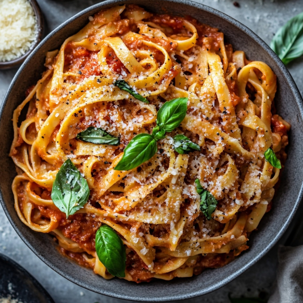 Fettuccine w sosie różowym