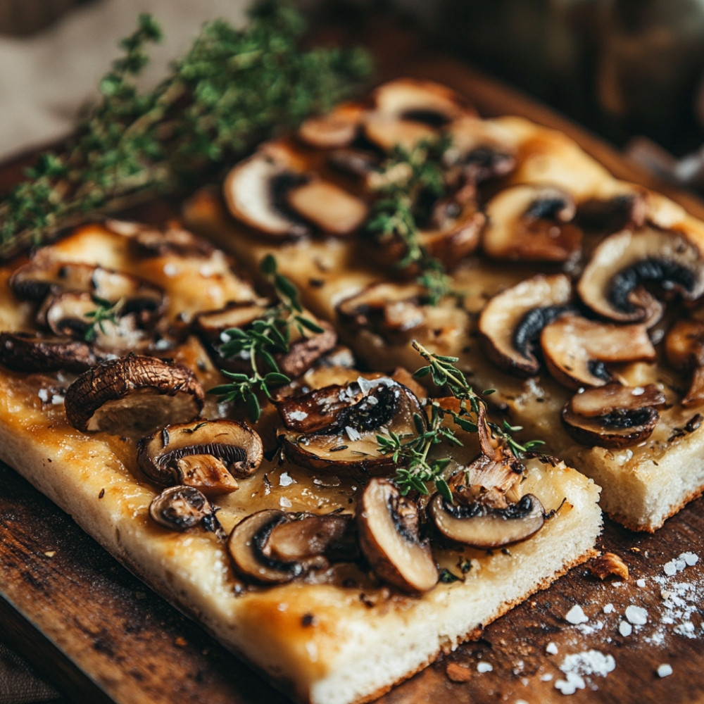 Focaccia z pożółkłymi grzybami