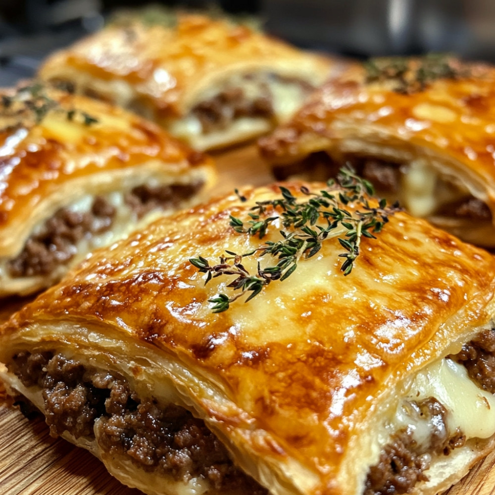 Galettes de boeuf, fromage et oignons caramélisés