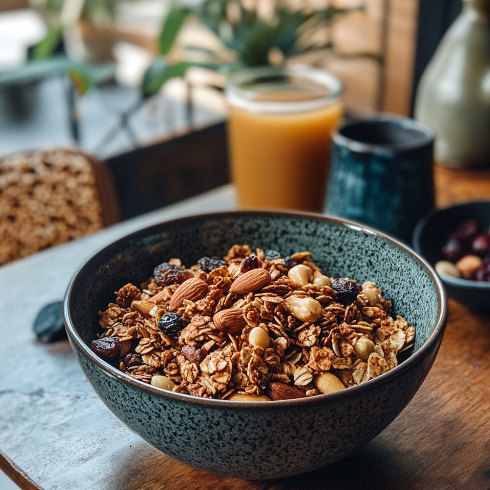 Granola z migdałami, orzechami laskowymi i nerkowcami