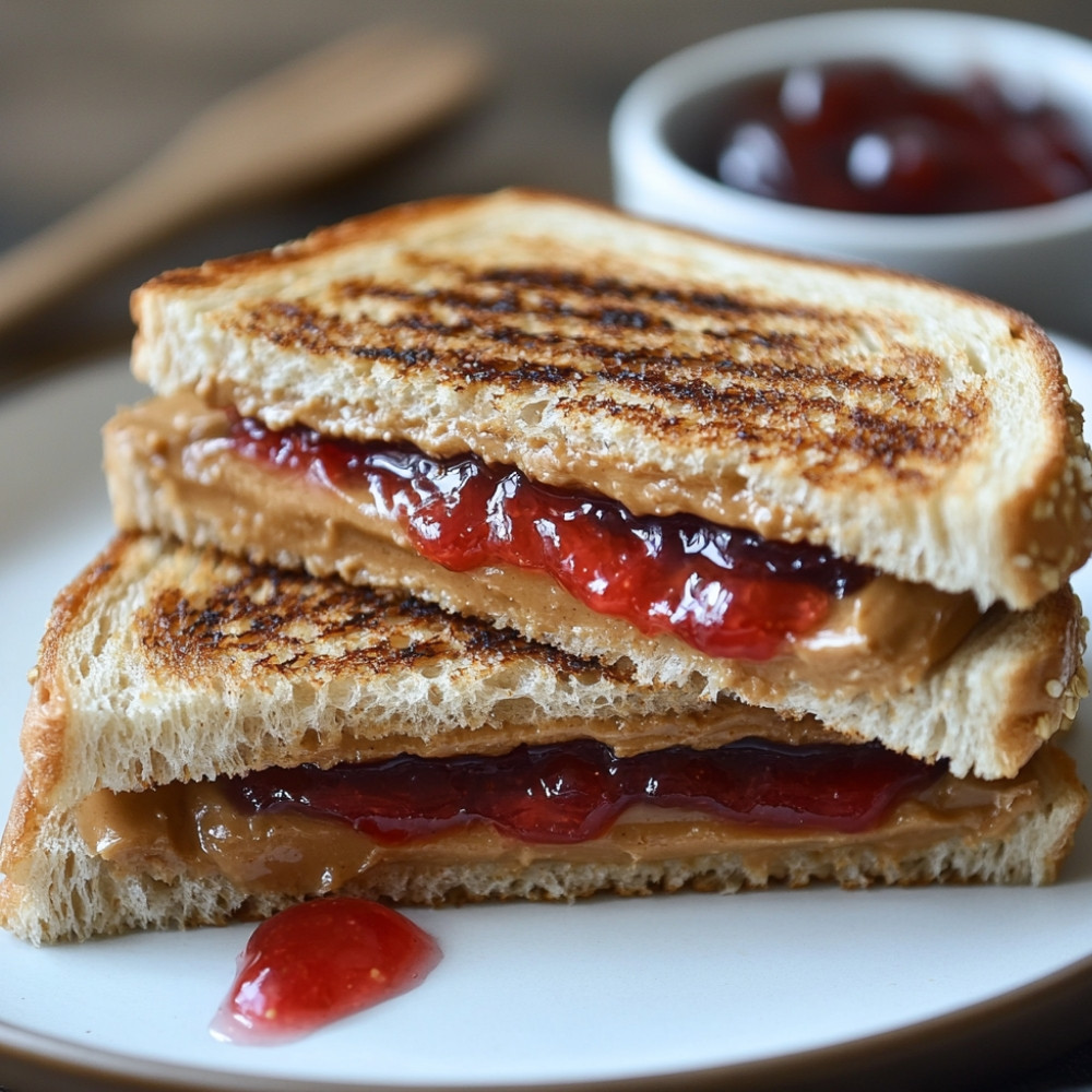 Grillowana kanapka z masłem orzechowym i dżemem