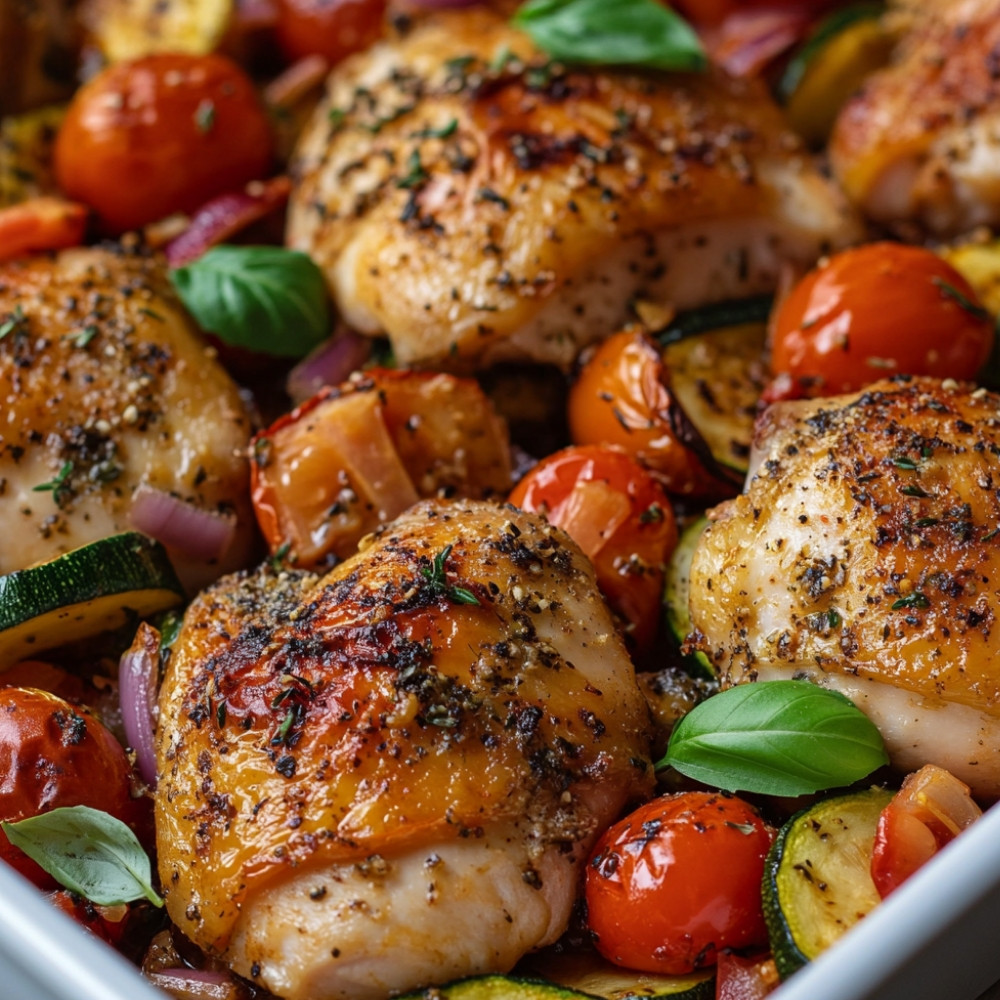 Kurczak i warzywa letnie pieczone w piekarniku