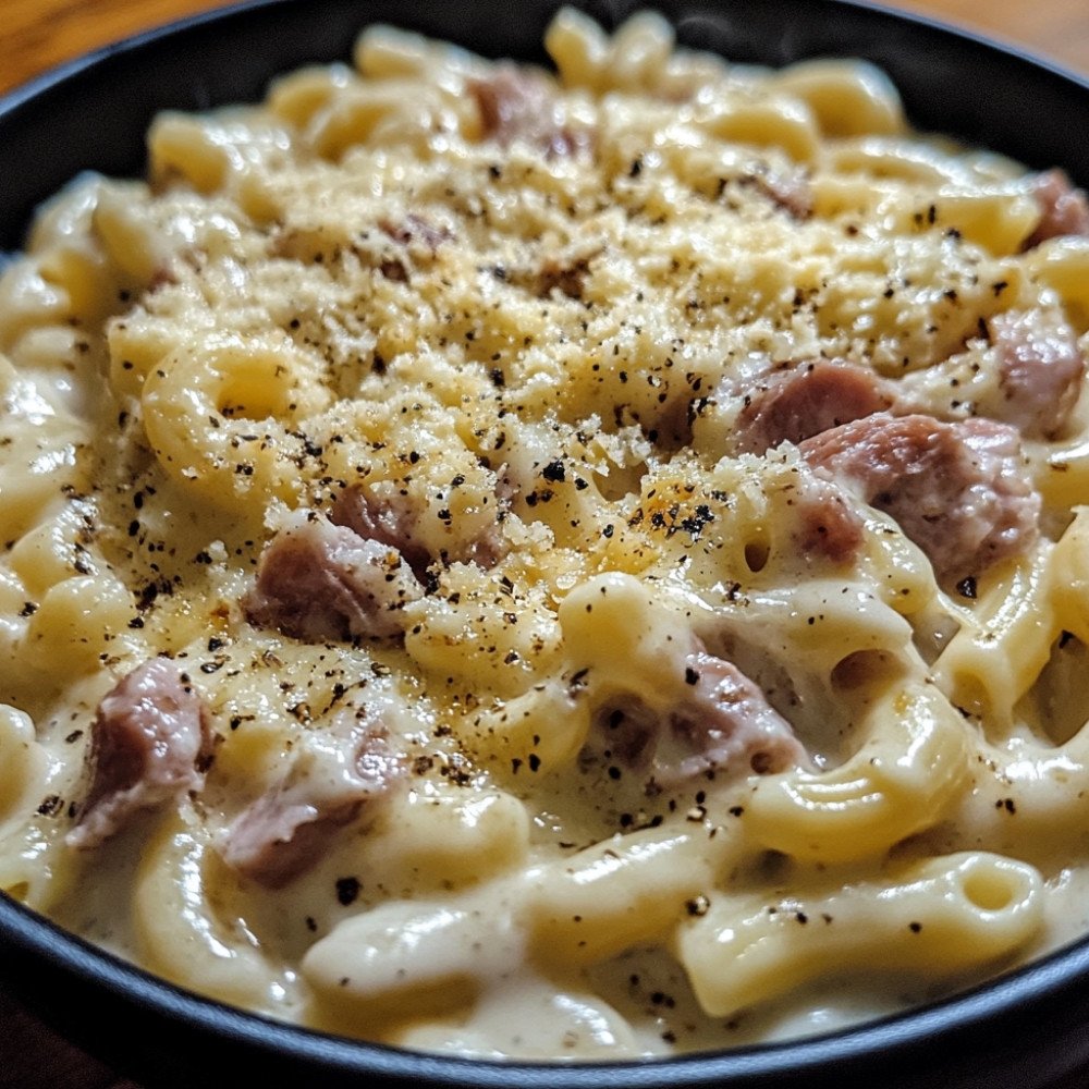 Makaron Alfredo z wędzonym mięsem