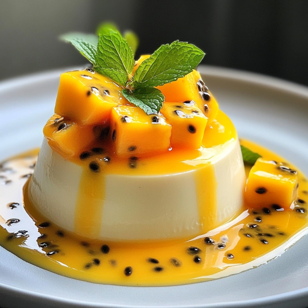 Panna cotta z mango i owocami passiflory