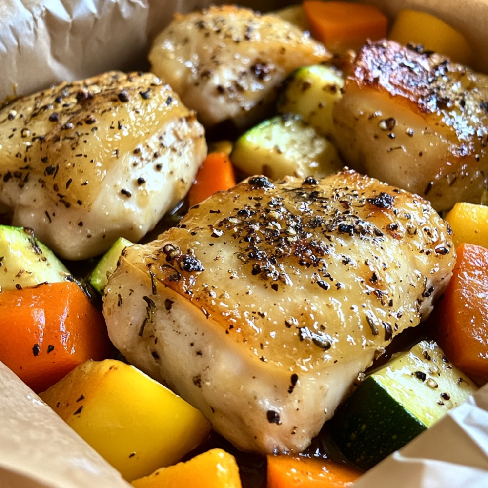 Papillote de poulet au miel et moutarde de Dijon