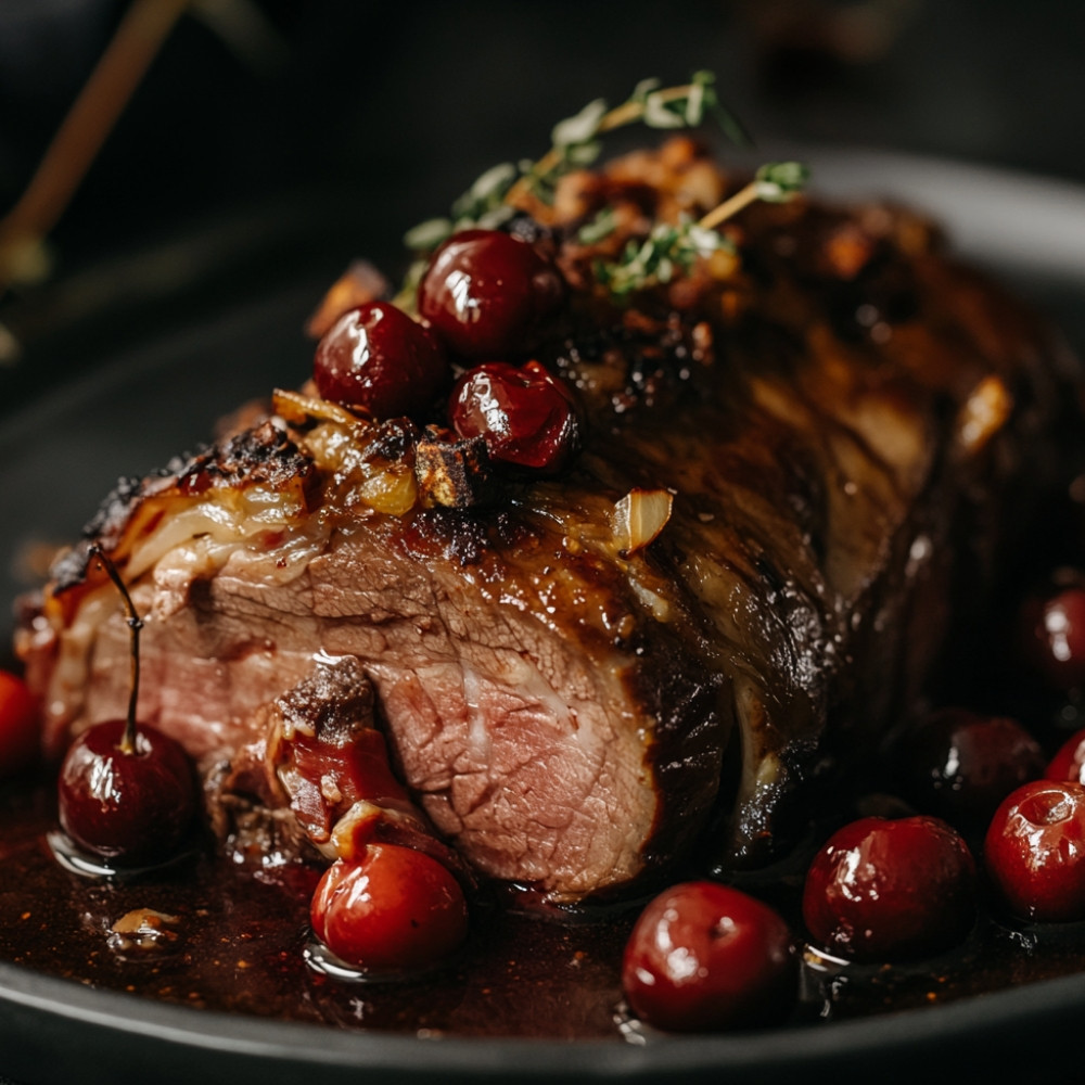 Pieczeń cielęca z prosciutto crudo i sosem wiśniowym