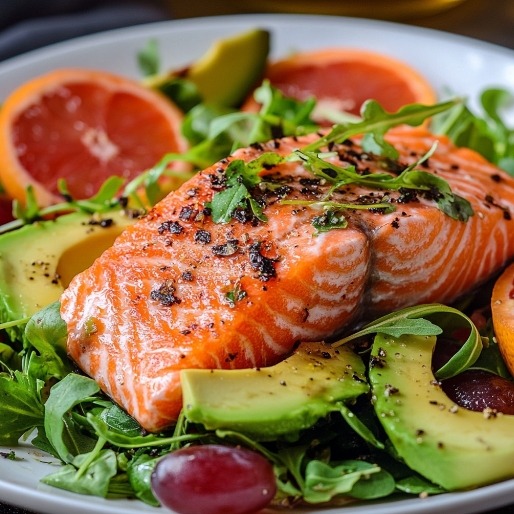 Pieczony łosoś z sałatką z grejpfrutów