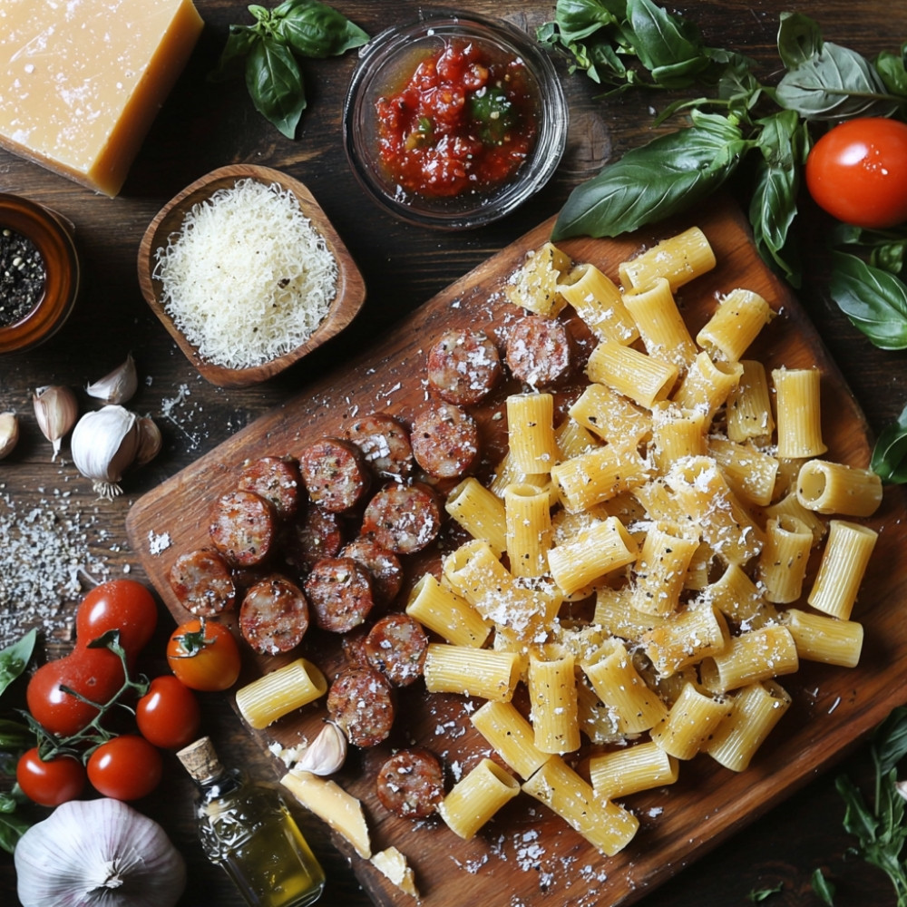 Rigatoni z pomidorami i włoską kiełbasą