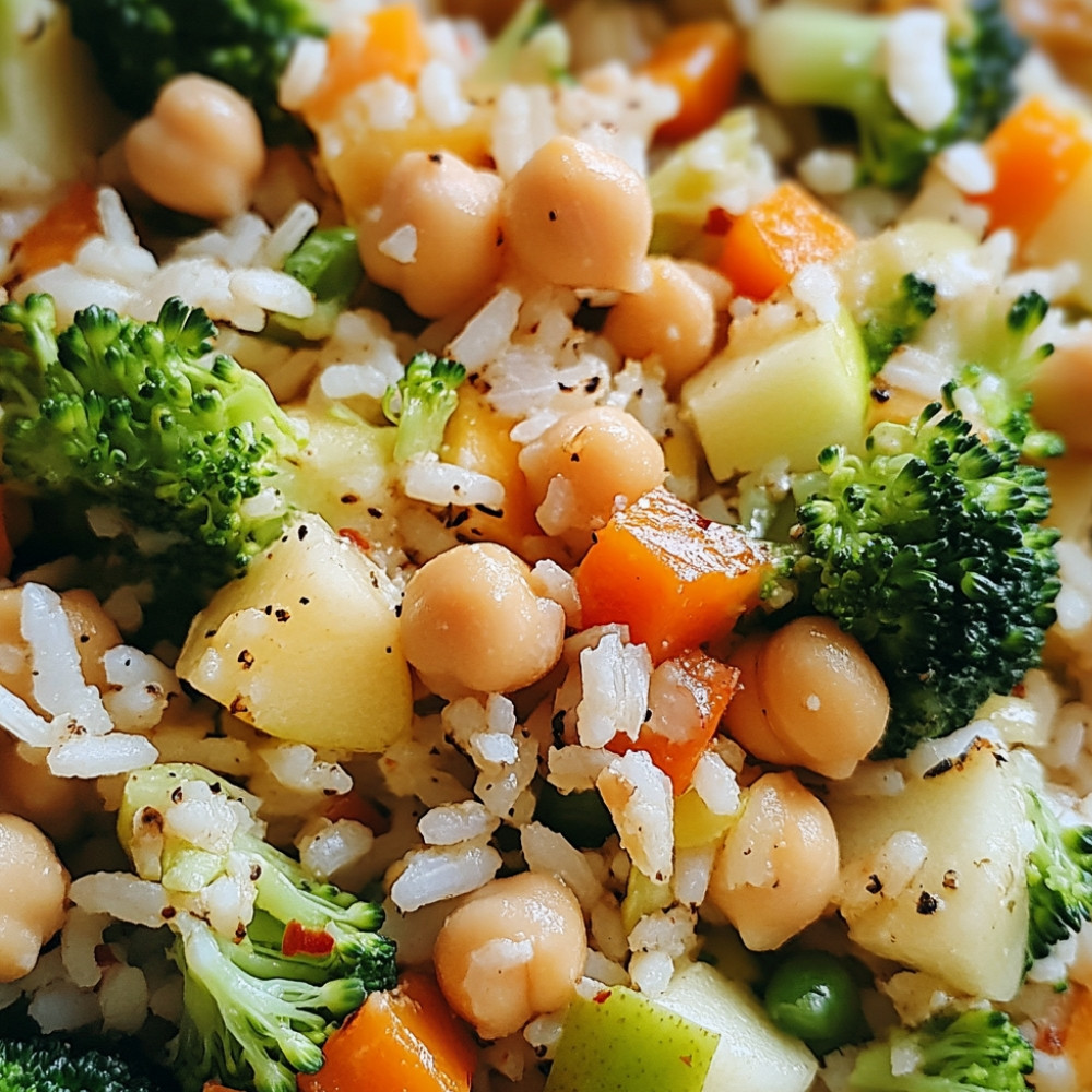 Sałatka z ryżu, ciecierzycy, brokułami i jabłkami