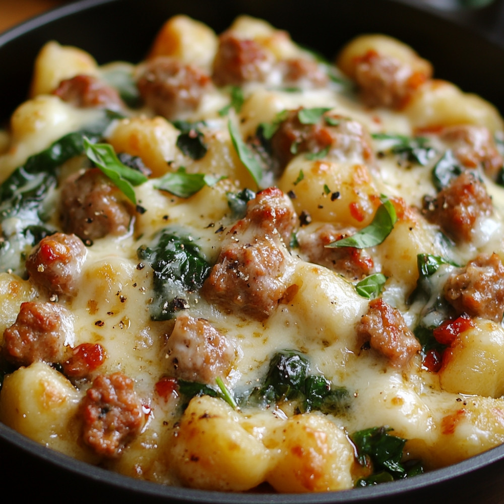 Serowe gnocchi z kiełbasą