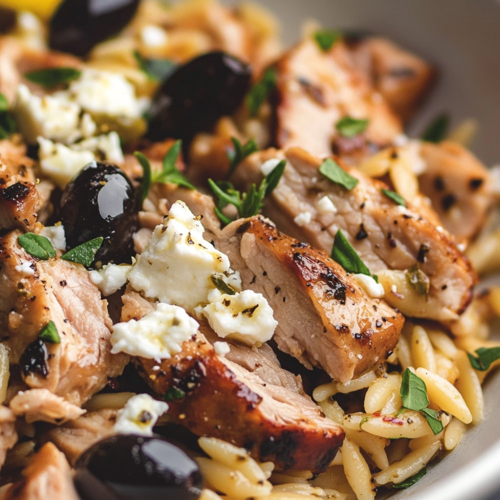 Wieprzowina marynowana po włosku z orzem, fetą i oliwkami