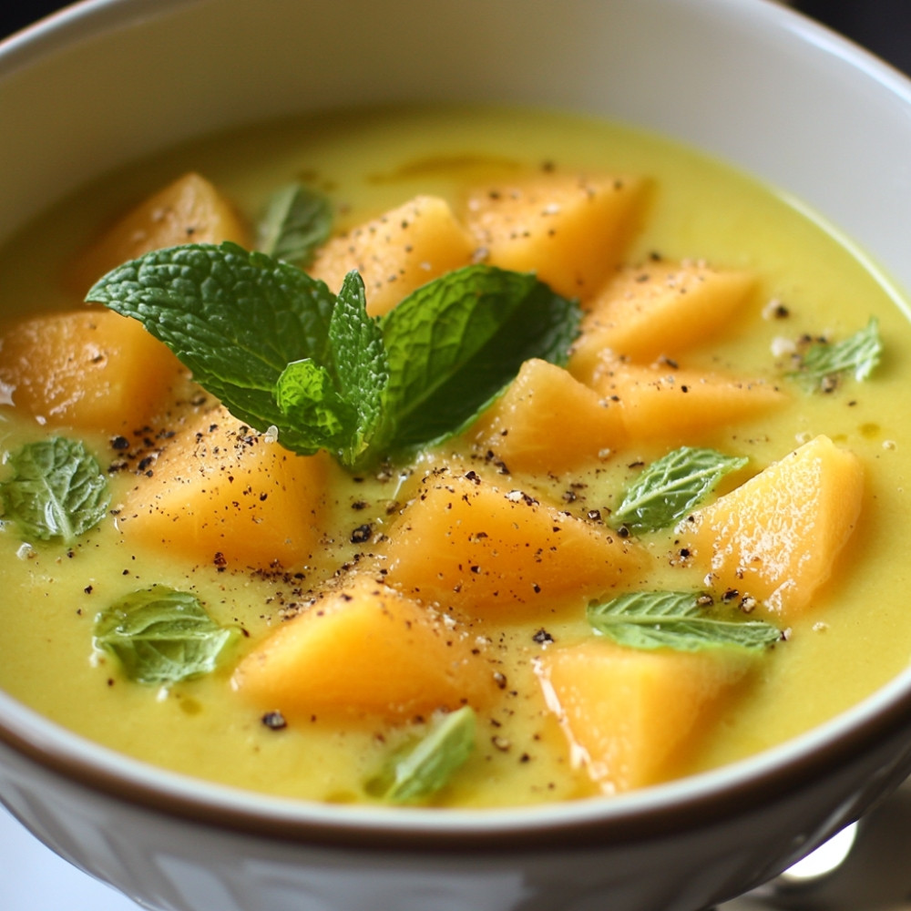 Zupa awokado z kulkami z melona