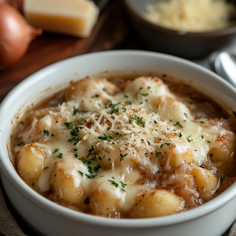 Zupa cebulowa z gnocchi gratinowana
