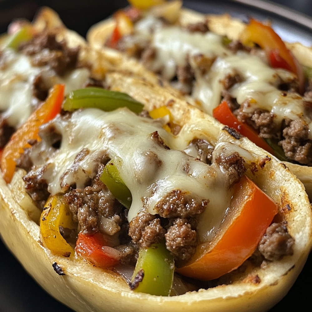 Barquettes style cheesesteak