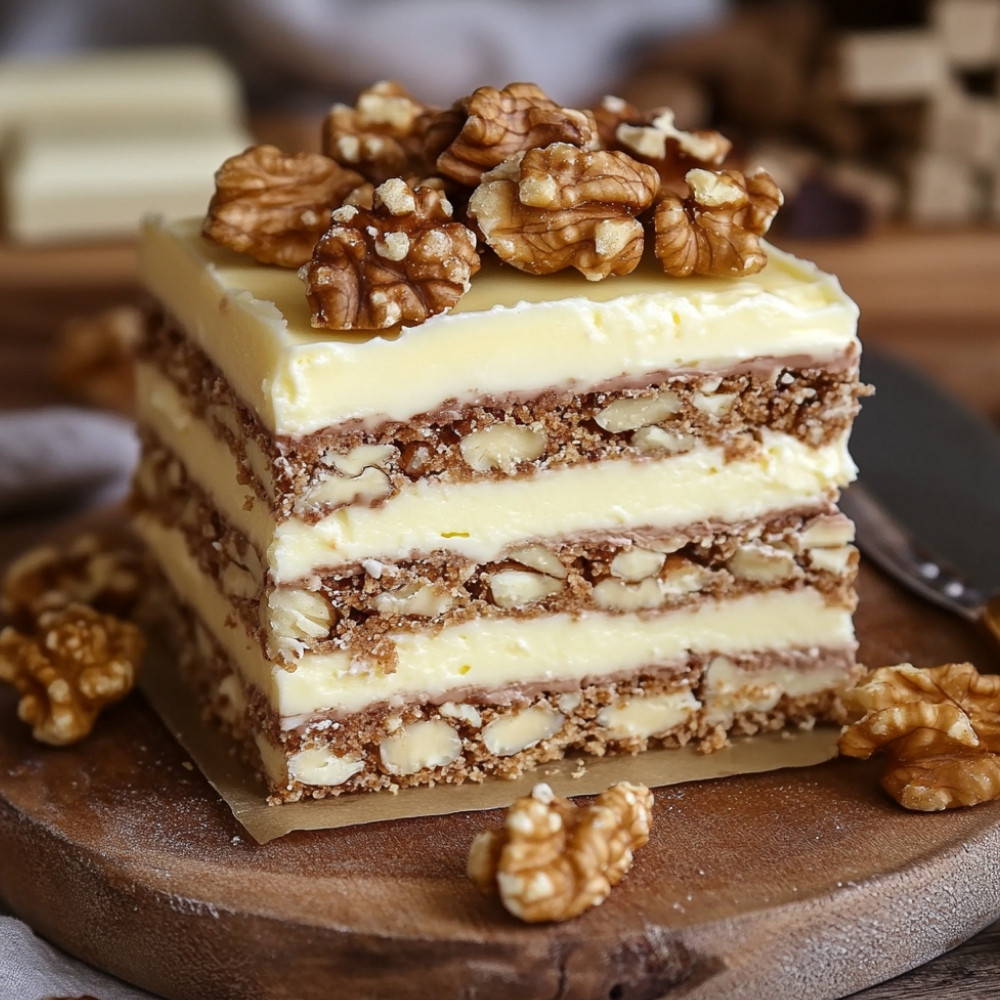 Ciasto orzechowe pokryte białą czekoladą