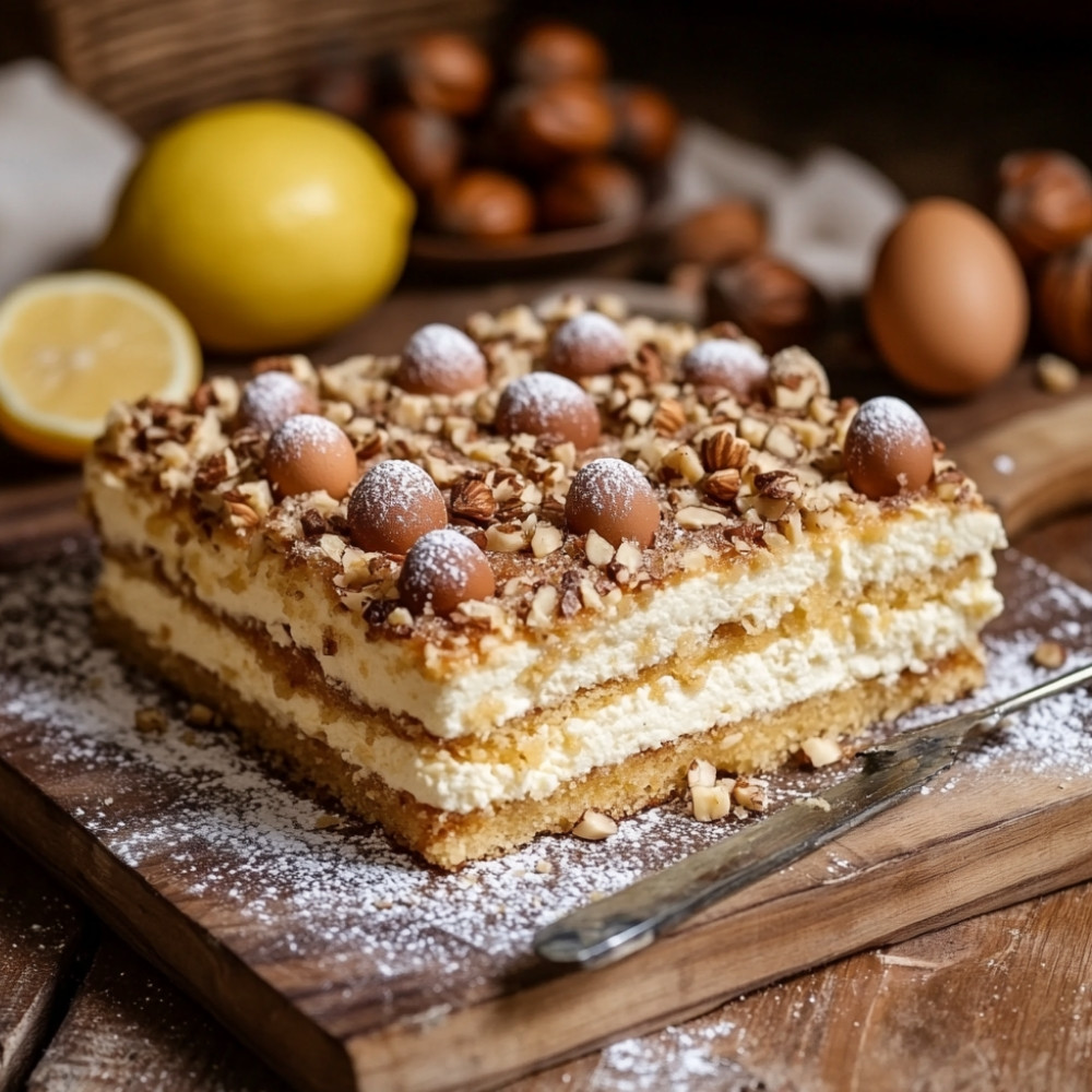 Ciasto z ricottą, jajkami w cukrze i orzechami laskowymi