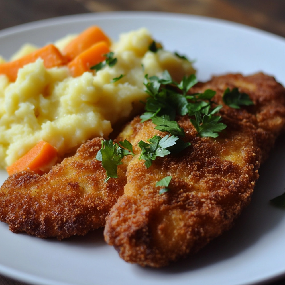Escalope wiedeńska z domowym stołem z marchewką