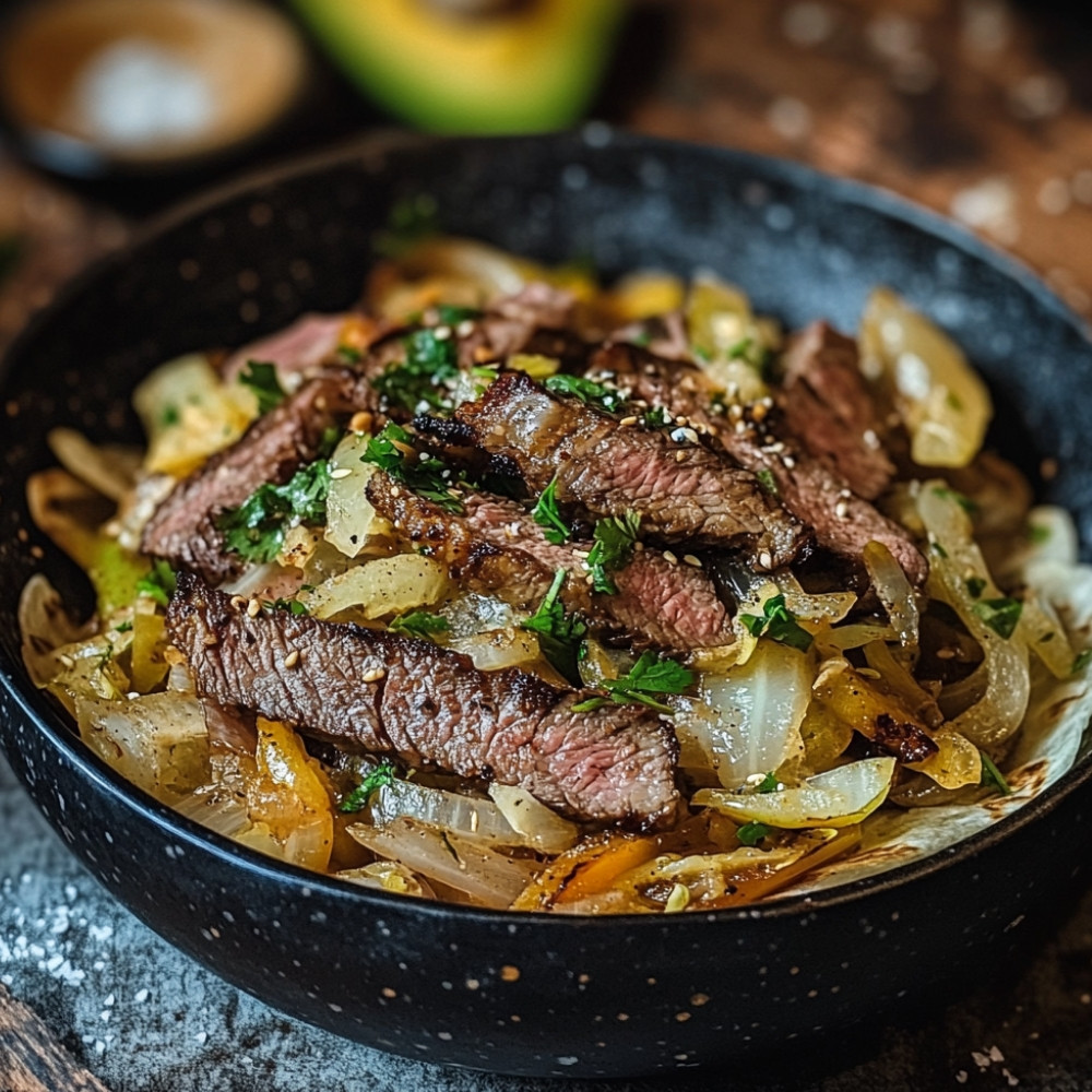 Fajita z zielonej kapusty i paskami antrykotki