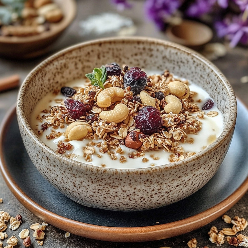 Granola z migdałami, orzechami laskowymi i nerkowcami