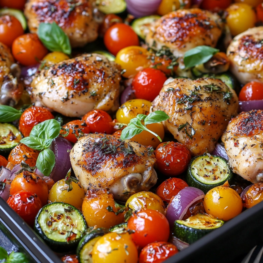 Kurczak i warzywa letnie pieczone w piekarniku