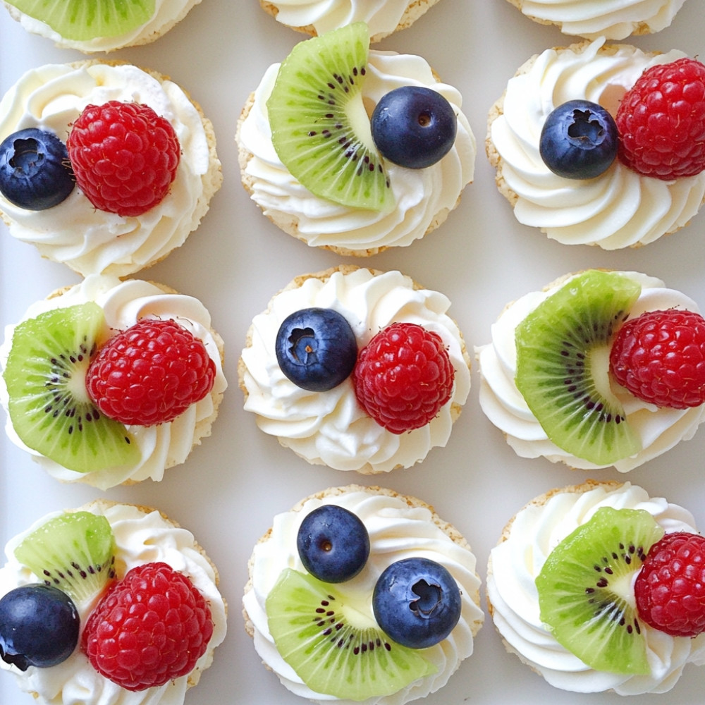 Minis pavlovas z owocami lata i kremem migdałowym