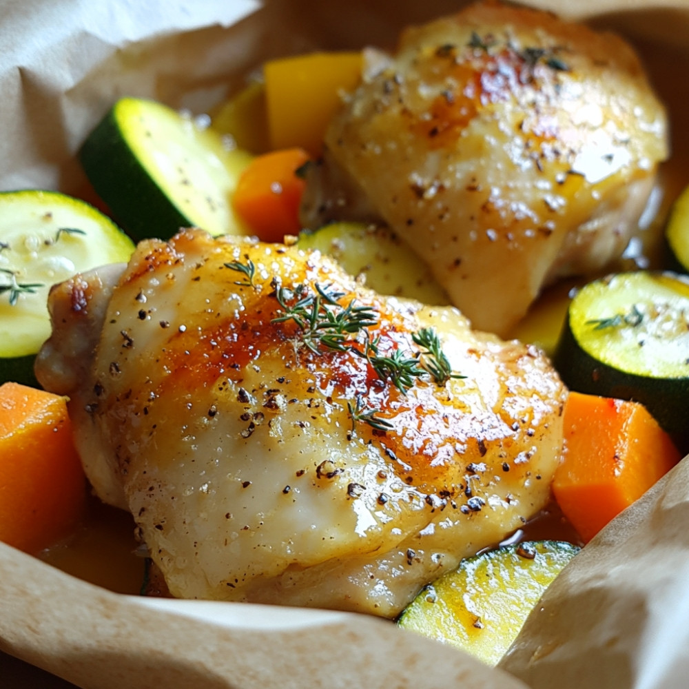 Papillote de poulet au miel et moutarde de Dijon
