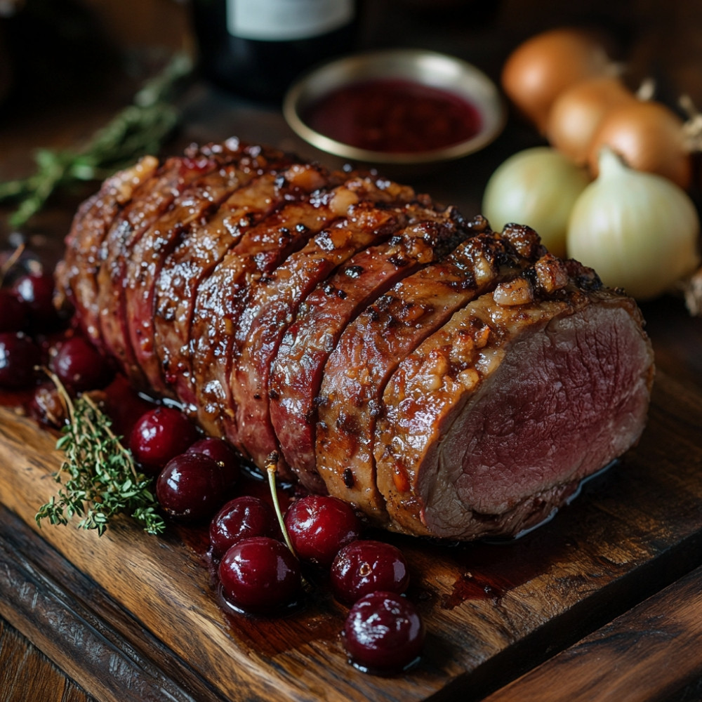 Pieczeń cielęca z prosciutto crudo i sosem wiśniowym