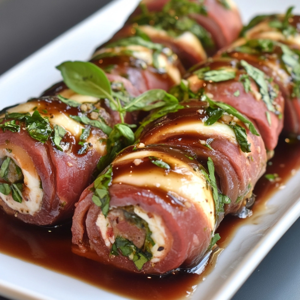 Roulades de boeuf à l'italienne au coulis de vinaigre balsamique