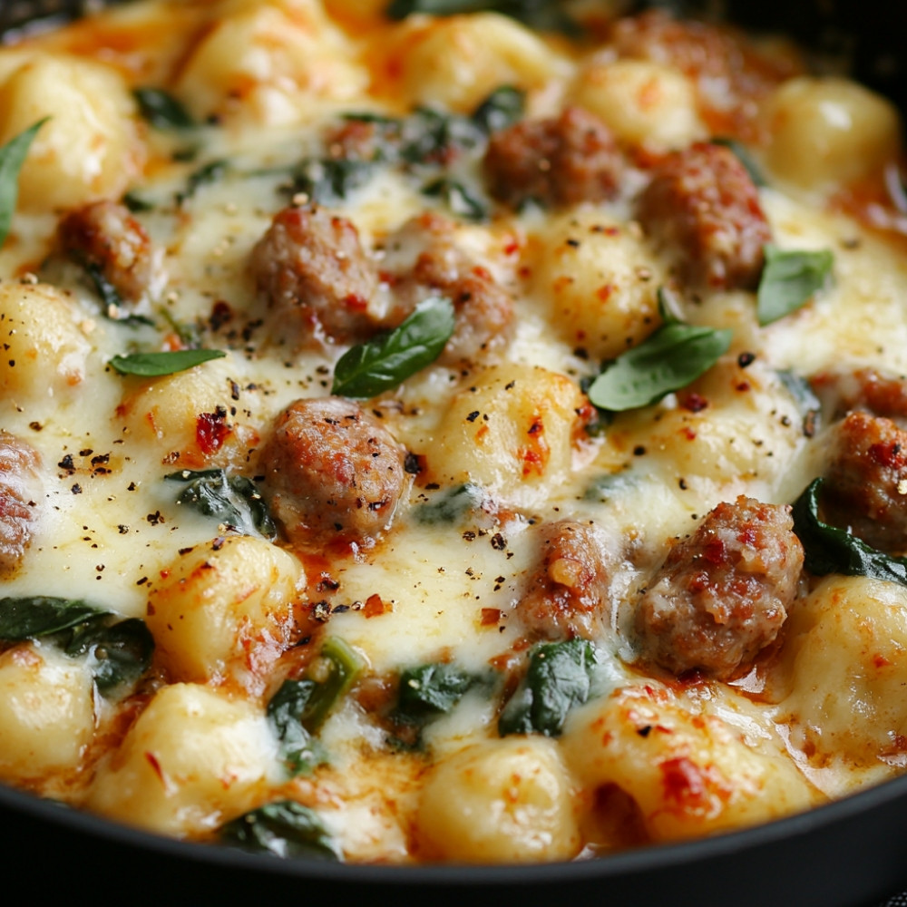 Serowe gnocchi z kiełbasą