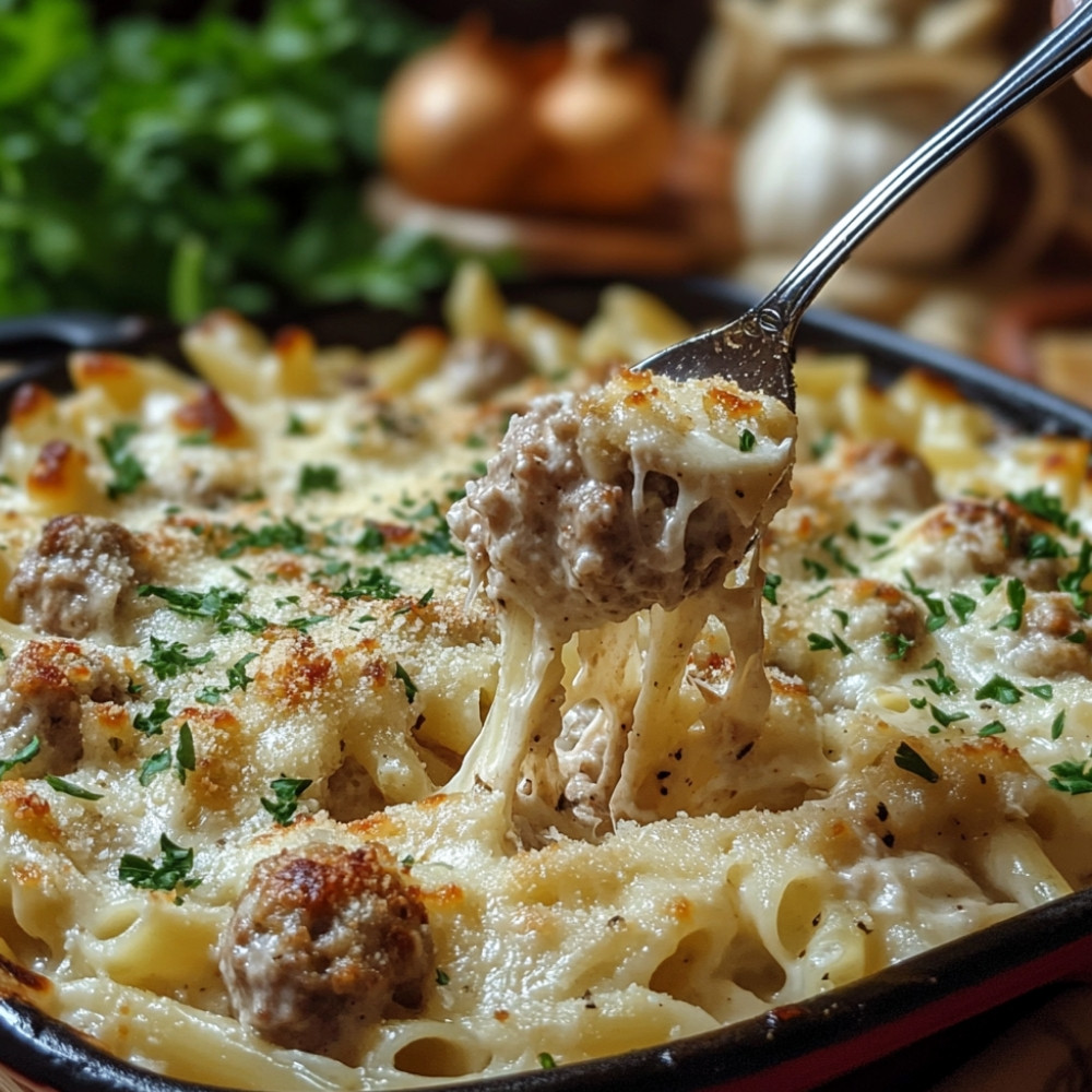 Zapiekanka z klopsikami Alfredo