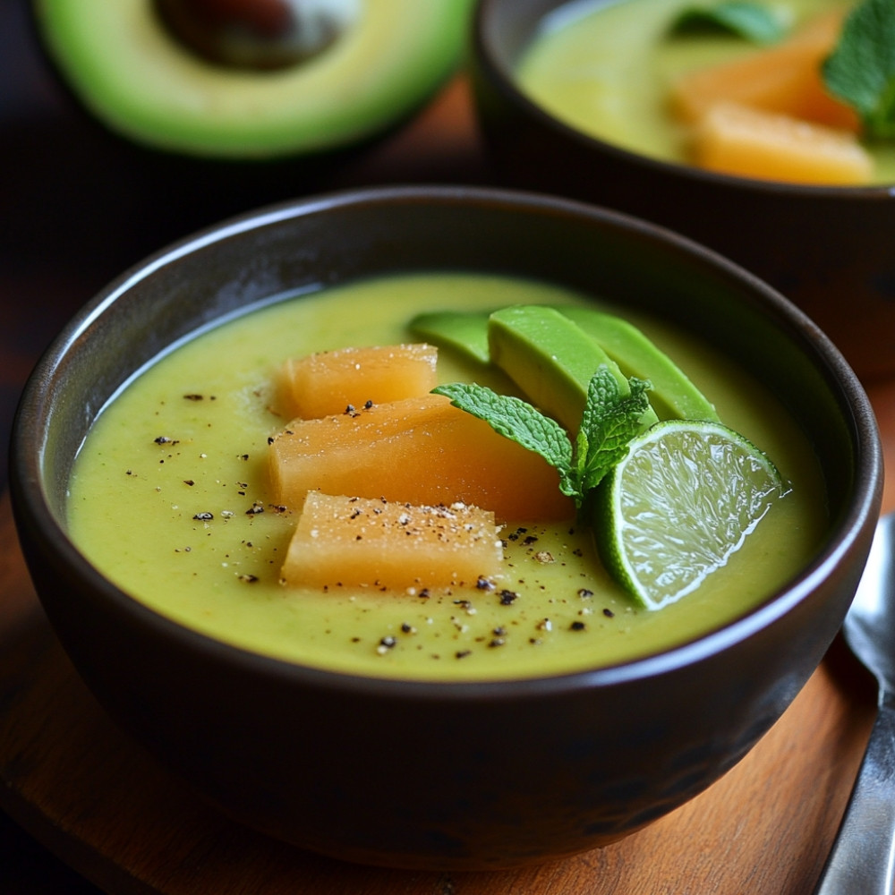 Zupa awokado z kulkami z melona